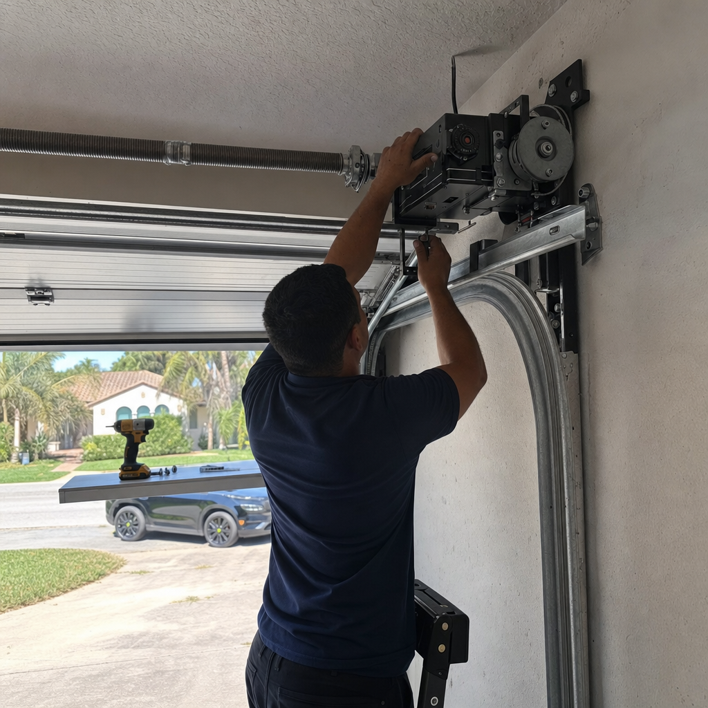 Garage door opener installation by professional technician