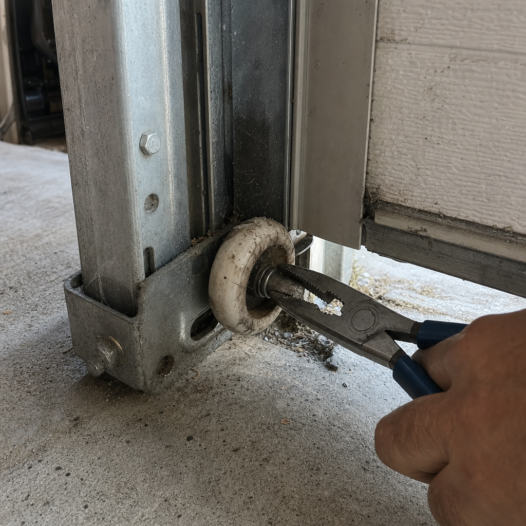 Garage door roller repair with pliers