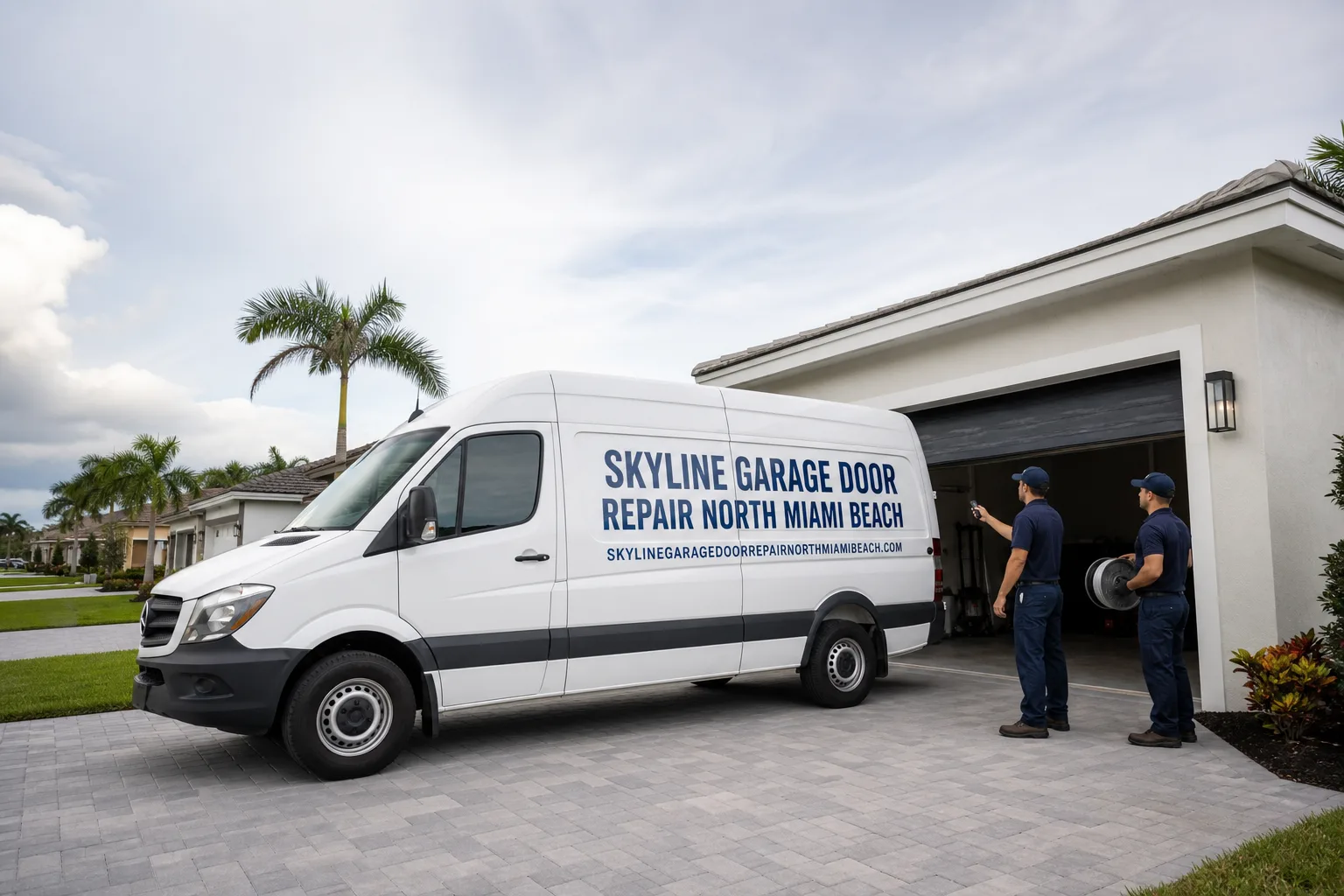 Skyline Garage Door Repair North Miami Beach service vehicle and crew in Miami Beach, FL